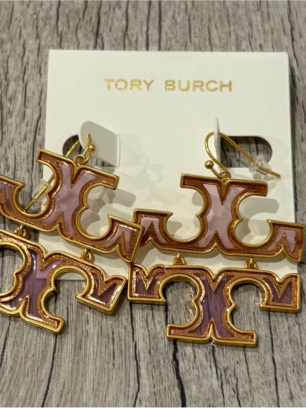 Tory Burch Gold-Tone Earrings with Blush Pink Enamel